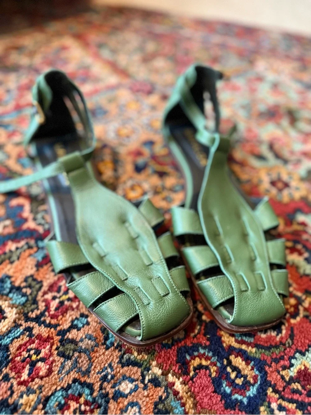 Green Leather Fisherman Sandals by Mafalda